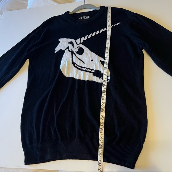 RUDE Unicorn skull pullover sweater, black and white, size M - Picture 5 of 11